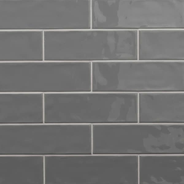 Urbano Graphite 4 In. X 12 In. Glossy Ceramic Gray Subway Tile, 30PK